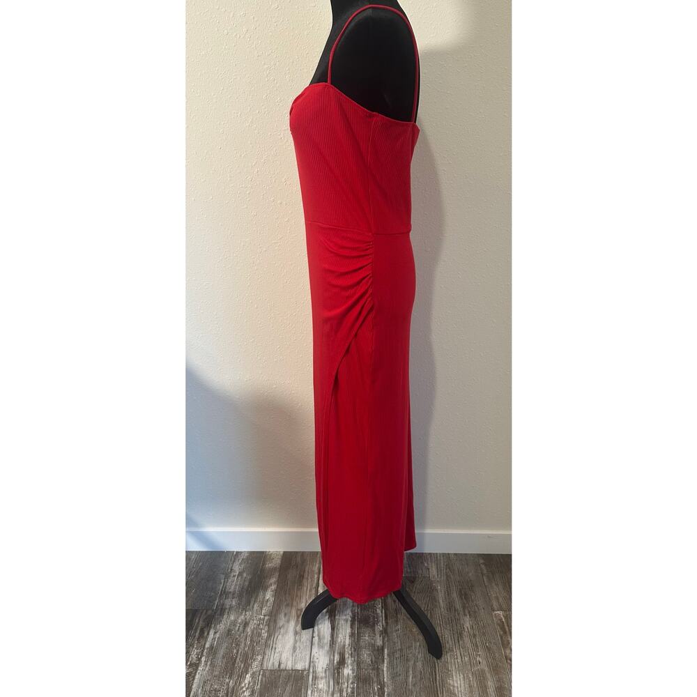 Reformation Formosa Ruched Ribbed Stretch Midi Dress In Red Size XL - Picture 2 of 9
